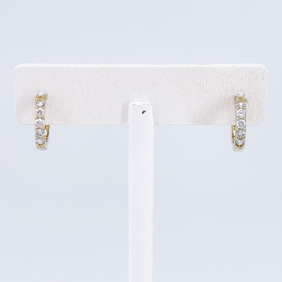 Cubic Zirconia Hoop Earrings | Vintage Gold Tone Sterling Silver 925 - Picture 4 of 9